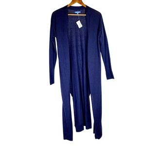 NWT Burgess $189 Cardigan Womens Small Open‎ Front Duster Blue Linen Cotton Knit